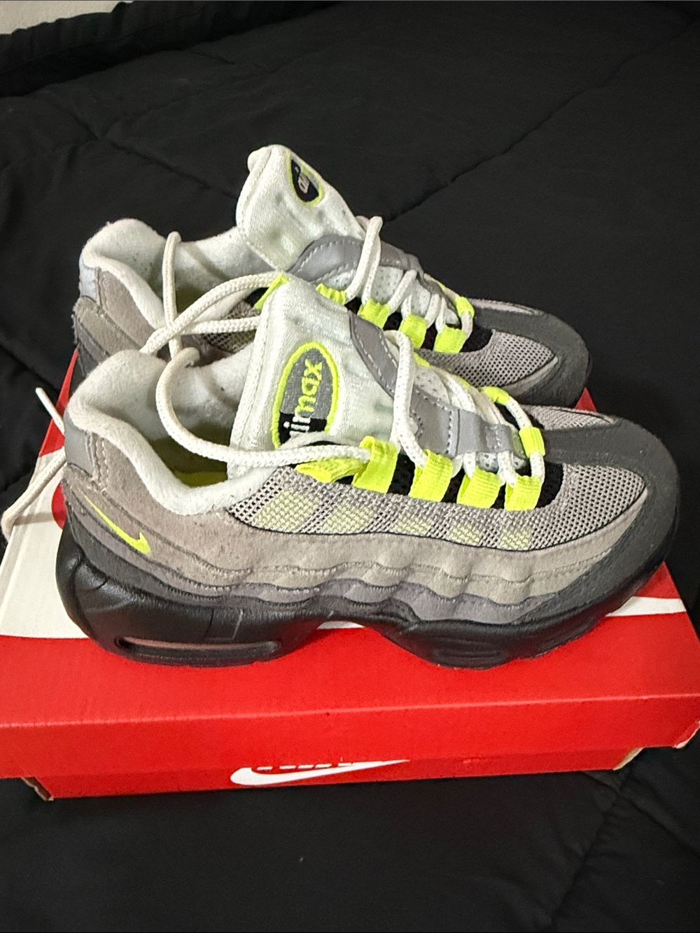 Nike Kids Air Max 95 Sneakers - Gray with Neon Yellow Accents - Picture 5 of 8